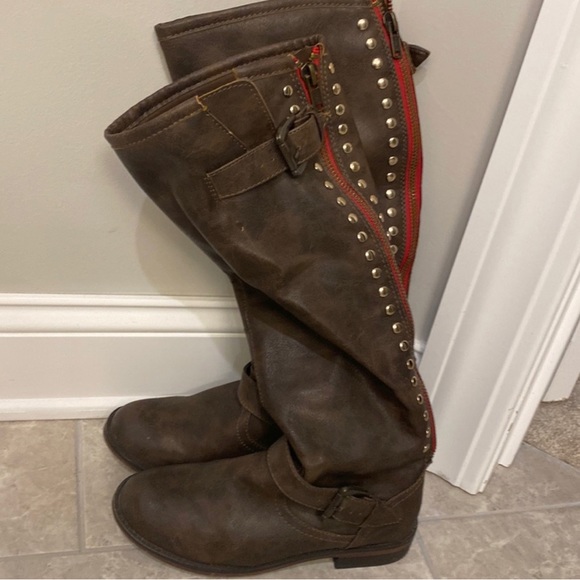 Candies Tan Knee High Zipper Boots - Picture 3 of 7